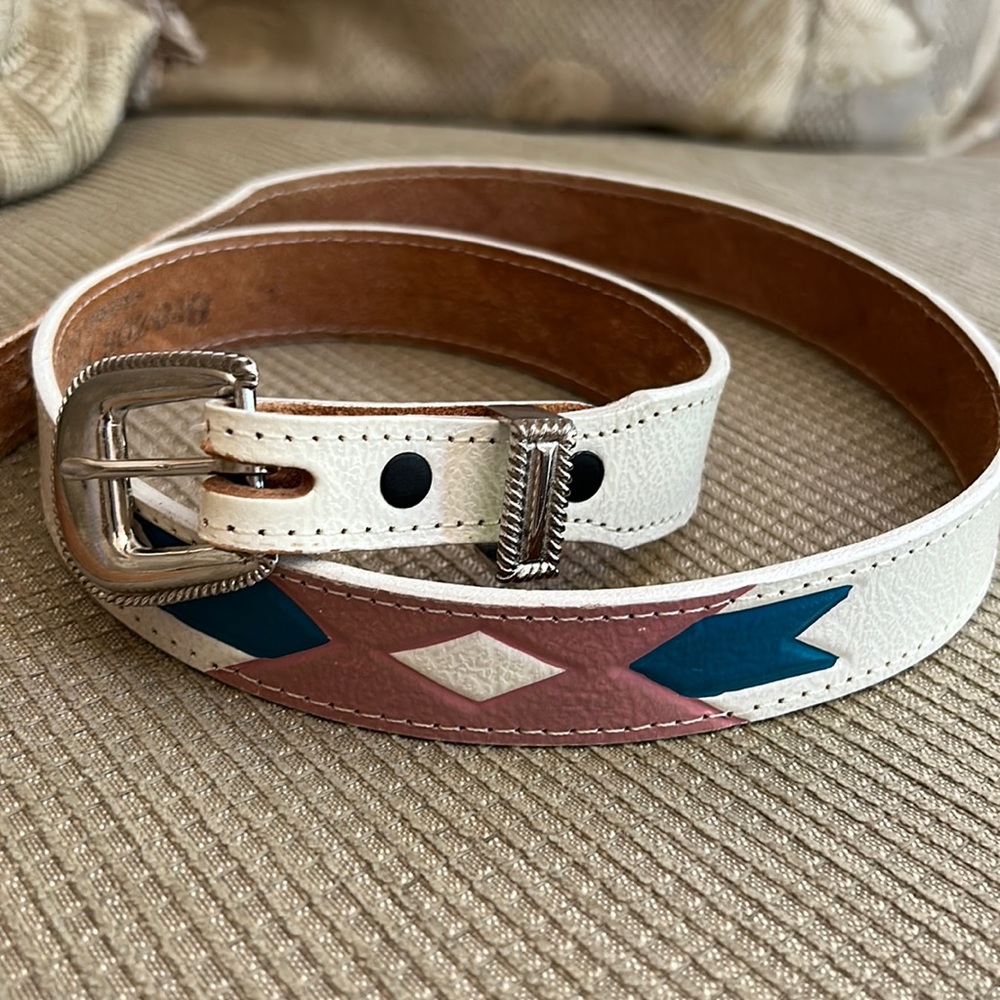 Vintage Brazos Joe Southwest Aztec leather belt 32